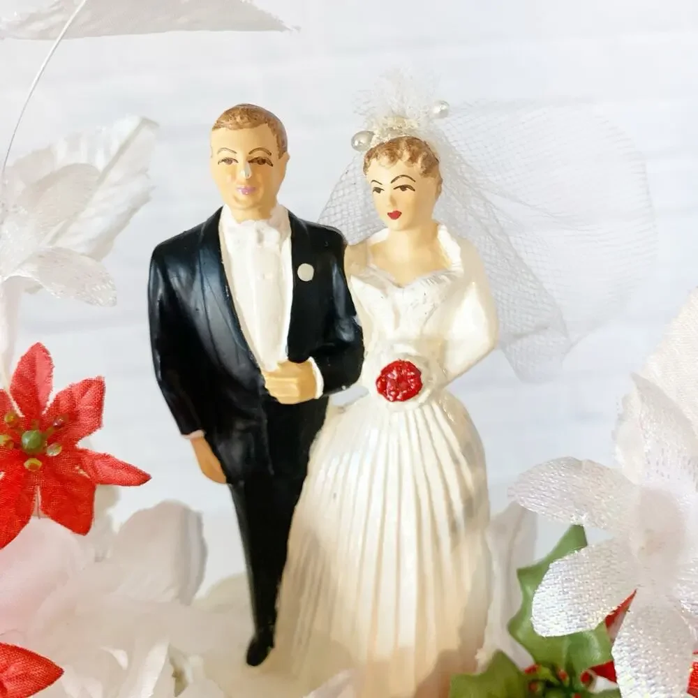 Vintage Wedding Cake Topper with Bride and Groom 1950s 1960s